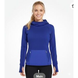 Athleta Plush Tech Hoodie 3.0 Sapphire Blue Size XS Hoodie Workout Top Kangaroo